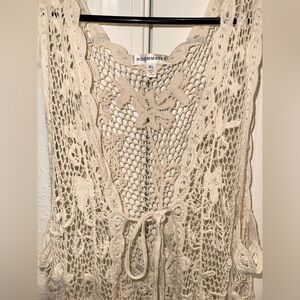 Roommates Cream Crochet Tie-Front Cover-Up Top vest